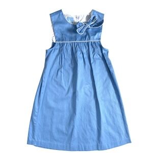 Bella Bliss Girls Blue Lightweight Corduroy Bow Dress Sleeveless Cotton Size 7